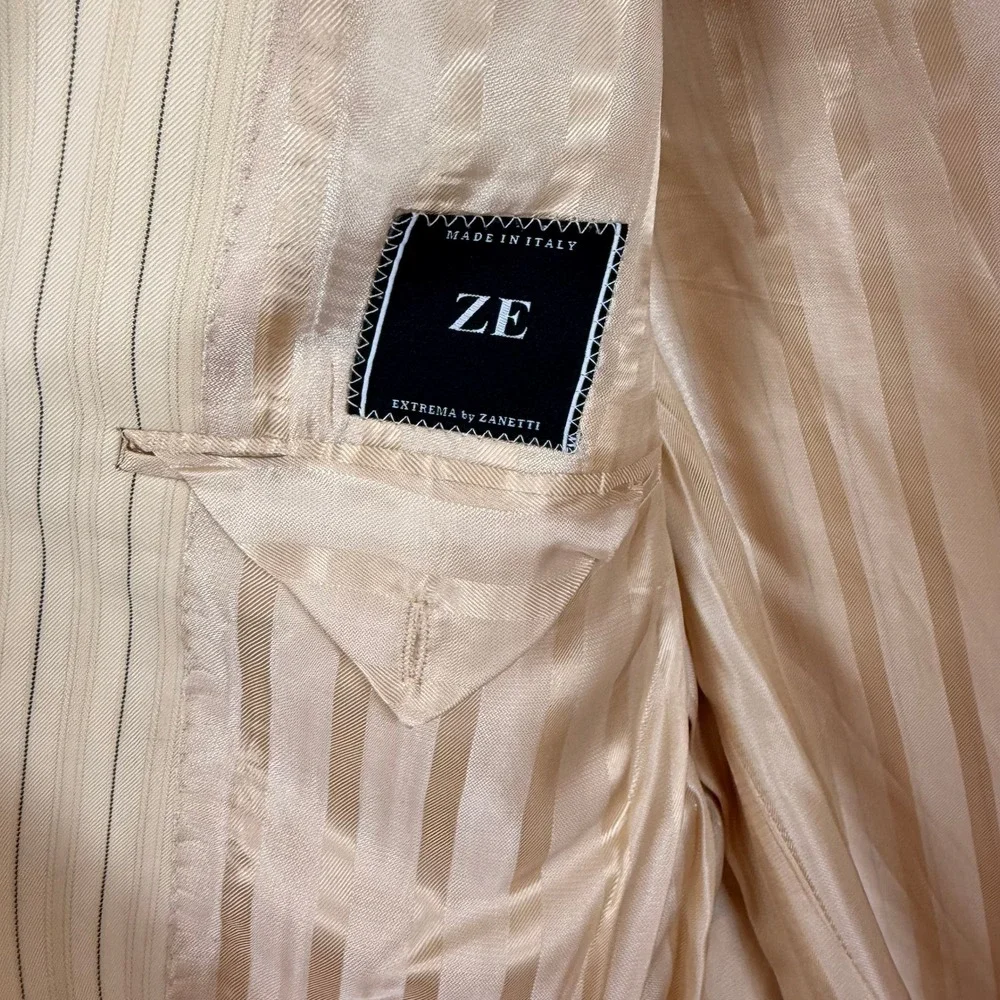 Extrema by Zanetti Blazer 52L Cream Pinstripe‎ Fair Wool Italy (Need Dry Clean)